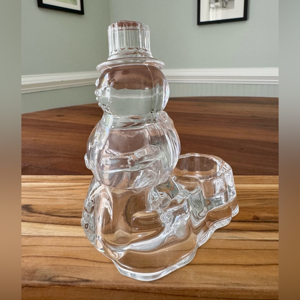 Vintage DePlomb Crystal Snowman Votive Candle Holder 1980s Christmas Winter